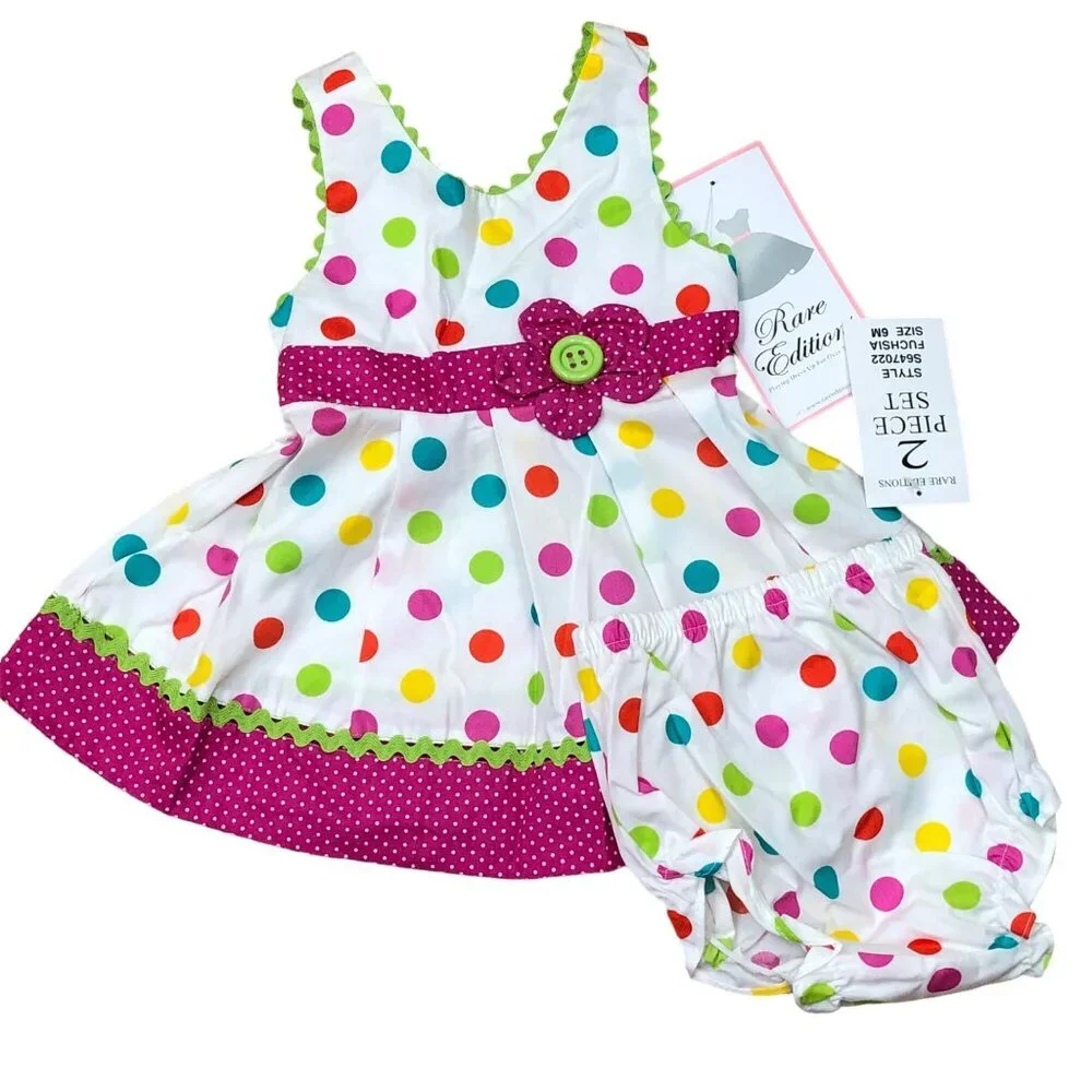 RARE EDITIONS polka‎ dot BABY GIRL 2 PIECE SET OUTFIT 6MOS NWT